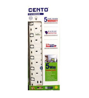 Cento 5 Gang Socket With Surge and 2 USB 815NS2USB